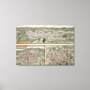 Toile Plans de ville de Rouen, de Nîmes et de Bordeaux,
