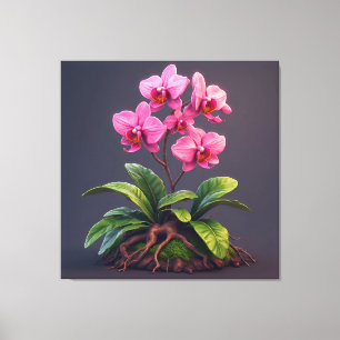 Toile Plante d'orchidée rose avec feuilles vertes