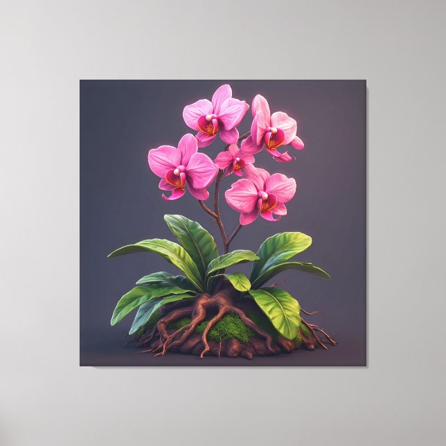 Toile Plante d'orchidée rose avec feuilles vertes (Recto)