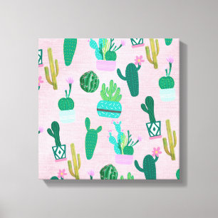 Toile Plantes de cactus cactées sud-ouest rustique rose