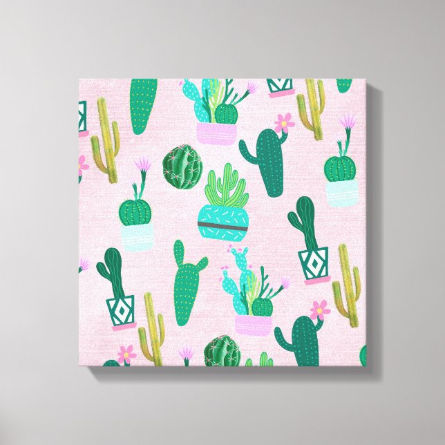 Toile Plantes de cactus cactées sud-ouest rustique rose (Recto)