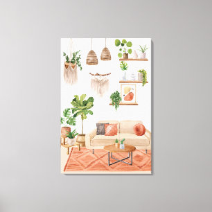 Toile Plantes d'intérieur à l'aquarelle dans une maison