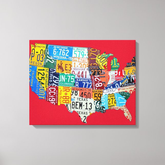 Toile Plaque de licence Carte de USA Wrapped Canvas Red (Recto)