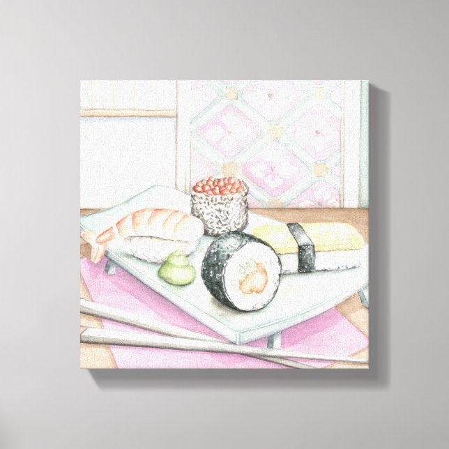Toile Plaque de sushi assorté avec baguettes (Recto)