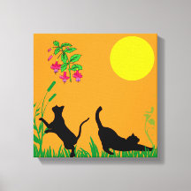 Playful Black Cats in the Garden Canvas Print
