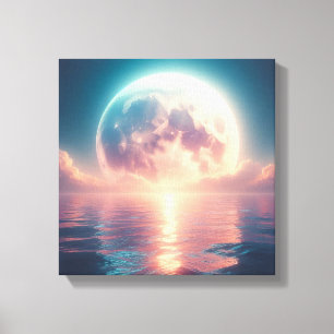 Toile Pleine Lune Radieuse À L'Horizon De L'Océan Serein