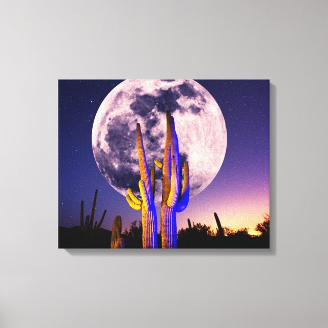 Toile Pleine lune sur Saguaro Cactus (Recto)