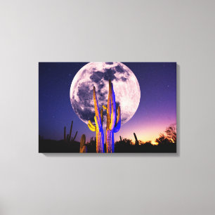 Toile Pleine lune sur Saguaro Cactus