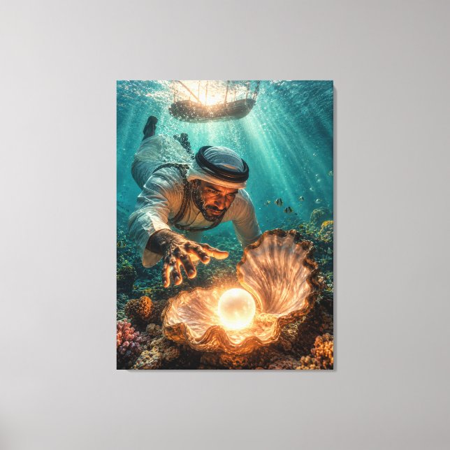 Toile Plongeur de perles arabe du Golfe atteignant une p (Recto)