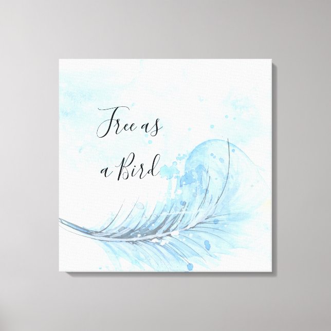 Toile Plume de aquarelle bleue personnalisée Citation li (Recto)