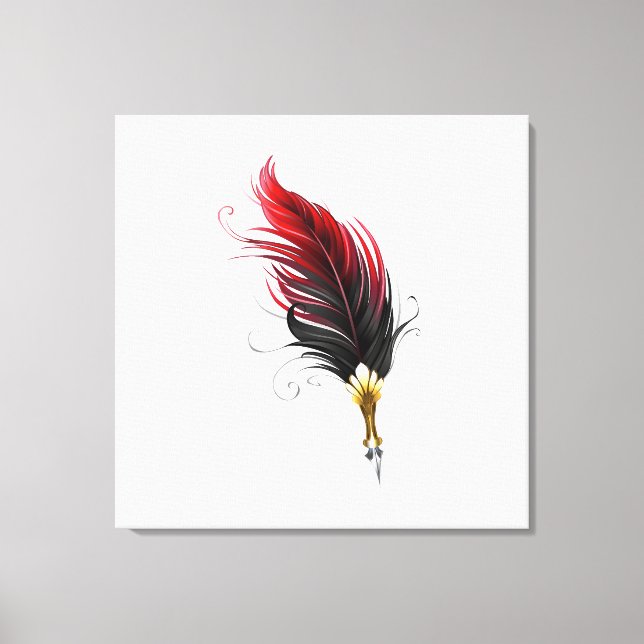 Toile Plume rouge avec pointe en or (Recto)