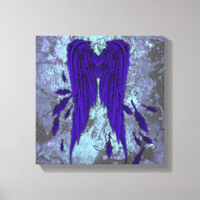 Toile Plumes Bleues Jolies Ange Ailes Grunge Design (Recto)