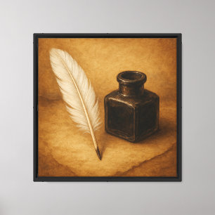 Toile Plumes et Encre Bouteille Vie morte