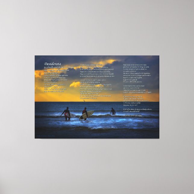 Toile Poème Desiderata sur le surf au coucher du soleil  (Recto)