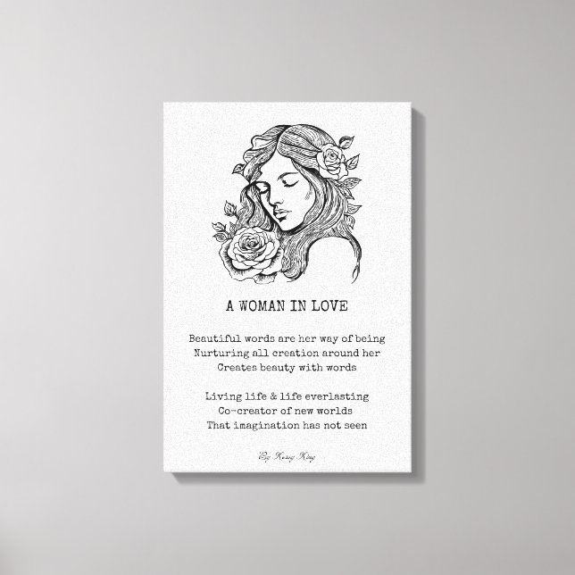 Toile poème femme amoureuse poème noir et blanc roses mu (Recto)
