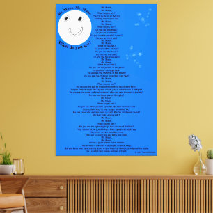 Toile Poème pour enfants Lune Monsieur Bleu Étoiles 40"