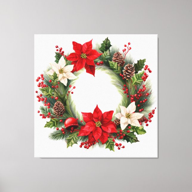 Toile Poinsettias et Wreath Holly Christmas (Recto)