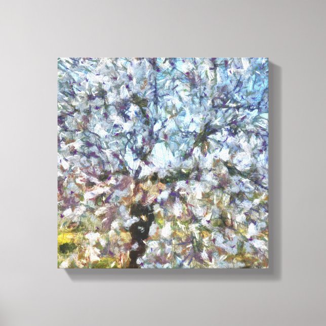 Toile Pointillisme en fleurs d'amandes du printemps (Recto)