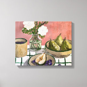 Toile Poires Roses Floral Rustique Fruit, Nature morte n