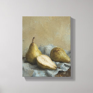 Toile Poires sur lin bleu pâle – Nature morte silencieus