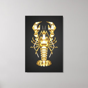 Toile Poisson à langouste polygonale dorée sur noir