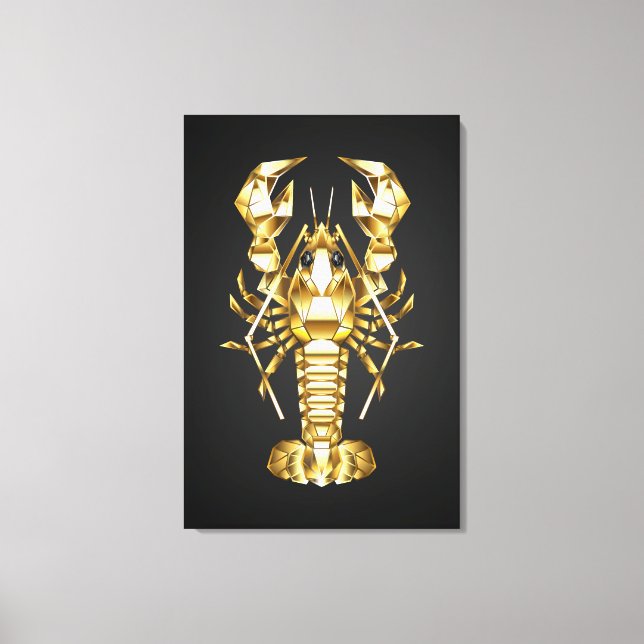 Toile Poisson à langouste polygonale dorée sur noir (Recto)