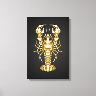 Toile Poisson à langouste polygonale dorée sur noir