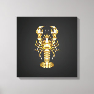 Toile Poisson à langouste polygonale dorée sur noir