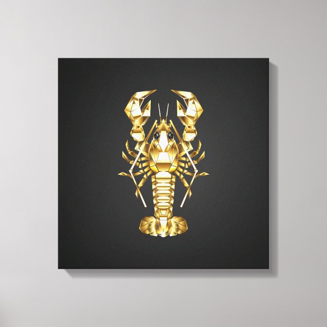 Toile Poisson à langouste polygonale dorée sur noir (Recto)