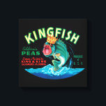 Toile Poisson basse portant une couronne sur un Arrière<br><div class="desc">Ce étiquette de caisse vintage d'un bassiste portant une couronne sur un arrière - plan noir plaira à tout amateur d'art vintage. C'est une publicité pour les pois KingFish. Les couleurs sont très vives et vives. Choisissez cette illustration sur votre produit dès aujourd'hui.</div>