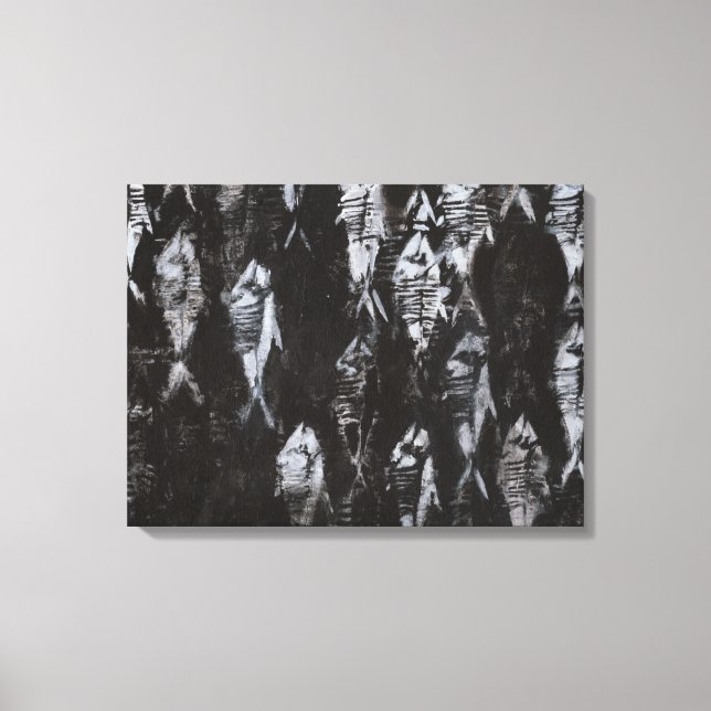 Toile Poisson blanc fossile sur Arrière - plan noir (Recto)