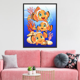 Toile Poisson clown Dessin animé mignon Famille Sous l'e