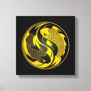 Toile Poisson jaune et noir Yin Yang Koi