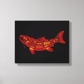 Toile Poisson Red Haida Spirit sur noir