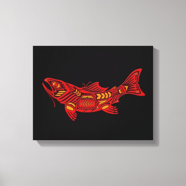 Toile Poisson Red Haida Spirit sur noir (Recto)