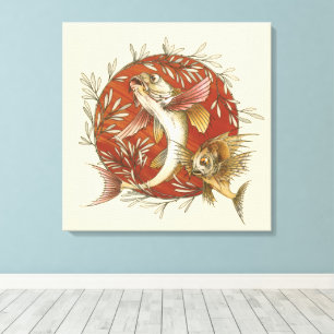 Toile Poisson Volant Japonais et Feuilles de Bambou Art