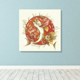 Toile Poisson Volant Japonais et Feuilles de Bambou Art