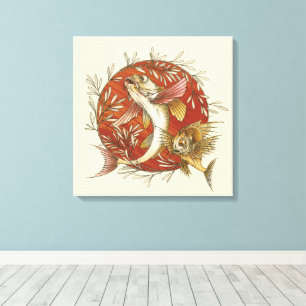 Toile Poisson volant japonais vintage et Bambou Art Feui