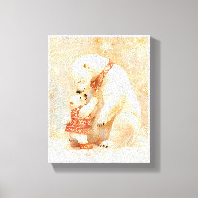 Toile Polar Bear Parent and Cub Winter Embrace Nursery (Recto)