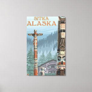Toile Pôles Totem de l'Alaska - Sitka, Alaska