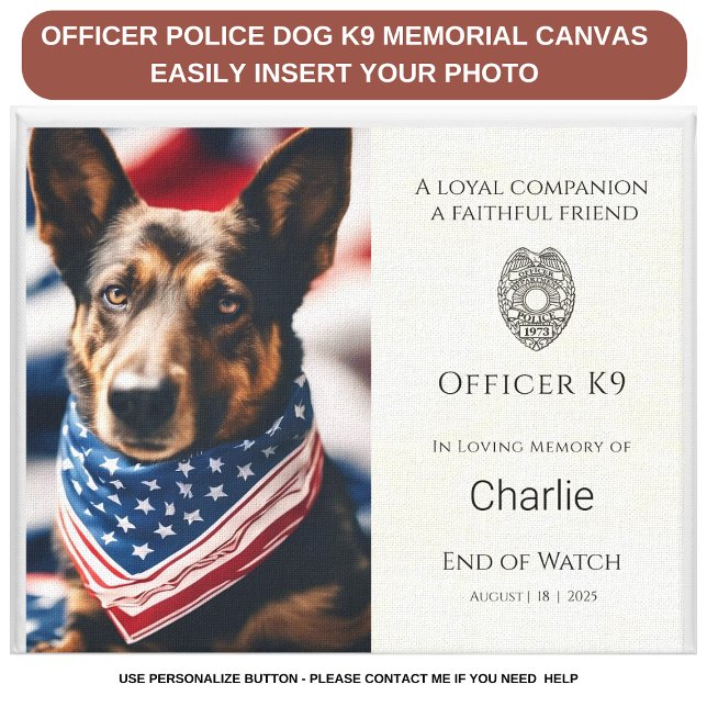 Toile Police K9 Memorial Photo Police Chien Personnalisé (Créateur téléchargé)