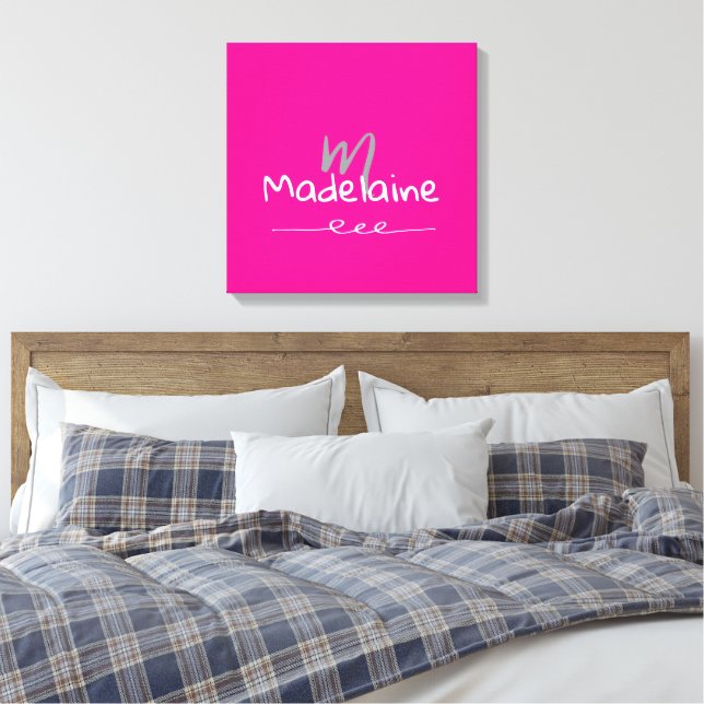 Toile Police tracée à la main Monogramme rose blanc (Insitu(Chambre))
