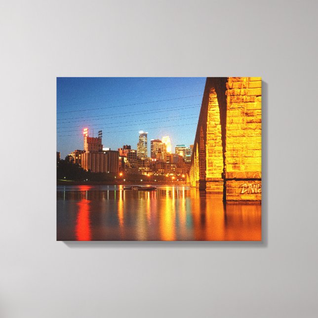 Toile Pont d'arc de pierre de Minneapolis la nuit (Recto)
