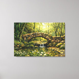 Toile Pont de pierre et art de ruisseau Cottagecore