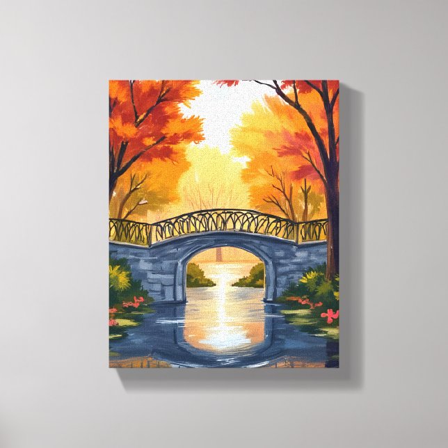 Toile Pont du parc d'automne | Aquarelle de feuillage d' (Recto)