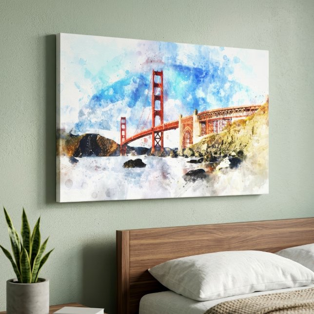 Toile Pont Golden Gate aquarelle à San Francisco (Golden Gate Bridge watercolor in San Francisco. Canvas Print)