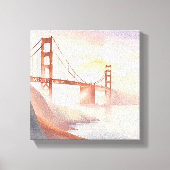 Toile Pont Golden Gate | Belle aquarelle du lever du sol (Recto)