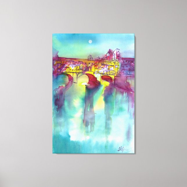 Toile PONTE VECCHIO Florence par aquarelle de nuit (Recto)