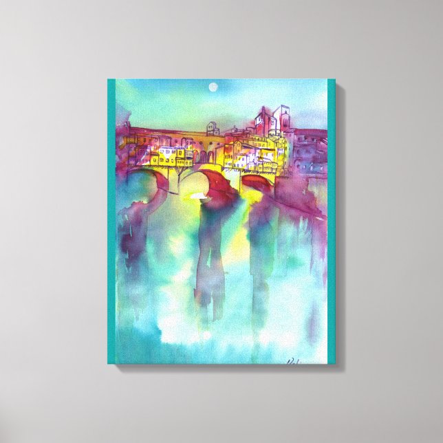 Toile PONTE VECCHIO Florence par aquarelle de nuit (Recto)