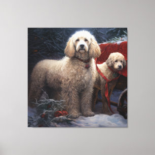 Toile Poodle enneigé Traîneau Décor de Noël